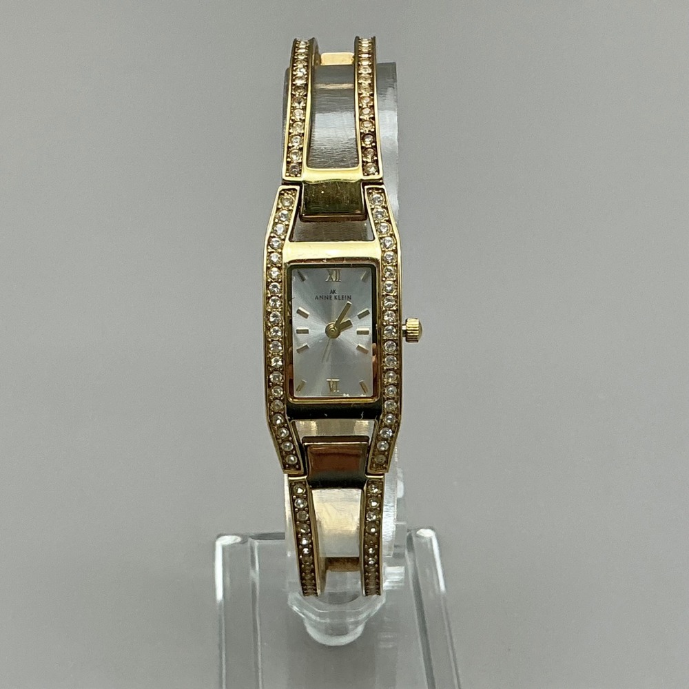 Anne Klein‎ Watch Women Gold Tone Rhinestone Bangle Silver Dial 7" NEW BATTERY